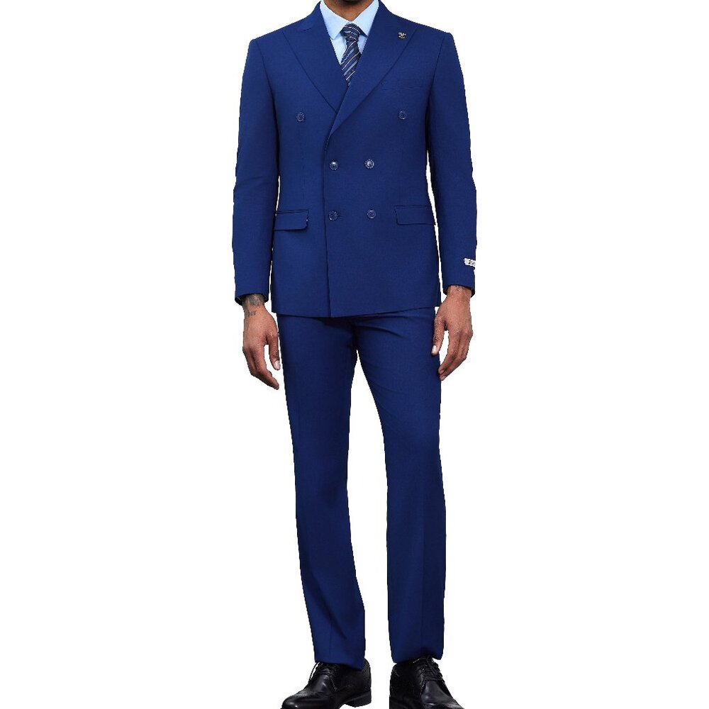 Solid Indigo Blue Double Breasted 2 Piece Stacy Adams Men's Suit